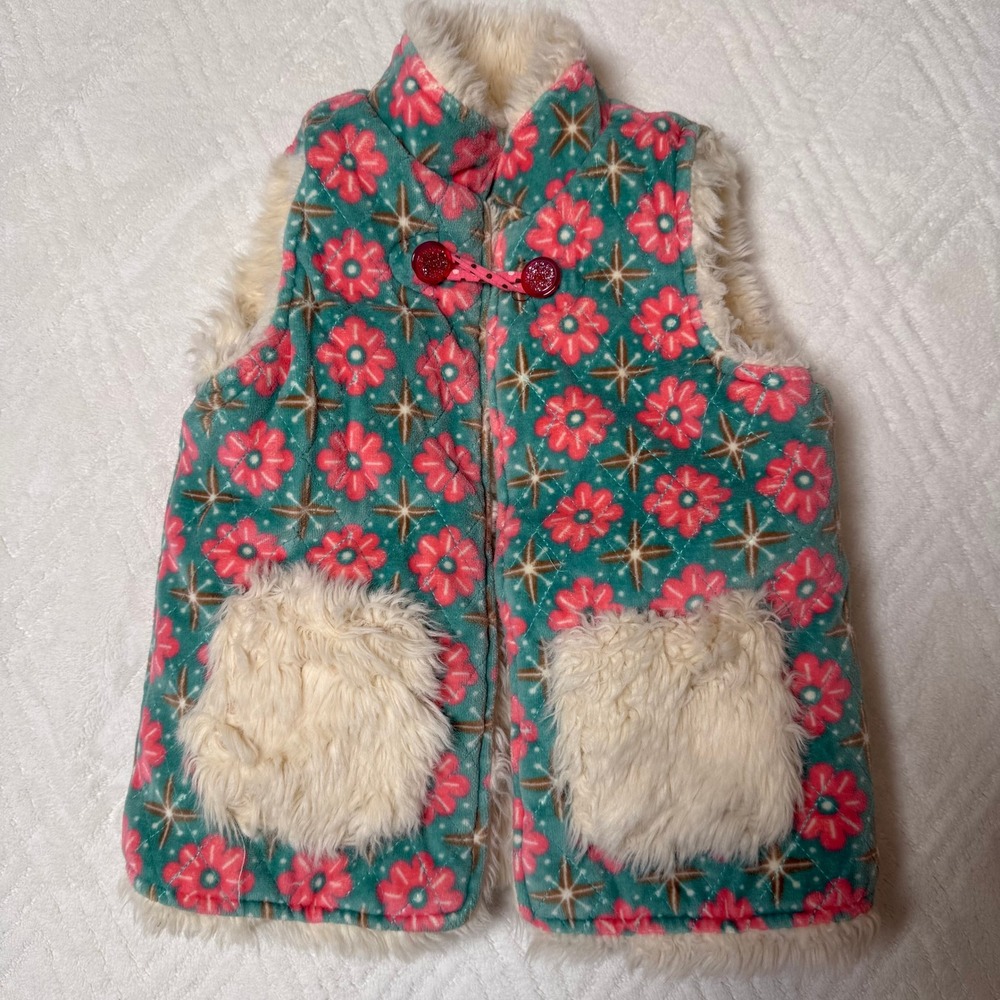 Boho Reversible Matilda Jane Snow Queen Faux Fur Floral Vest Girls Sz 5 Est - Picture 3 of 6